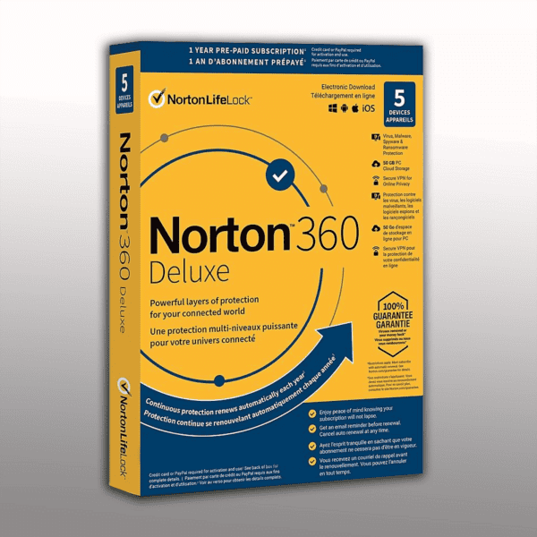 Norton 360 Deluxe 1 user 5 devices 12 MO annual license