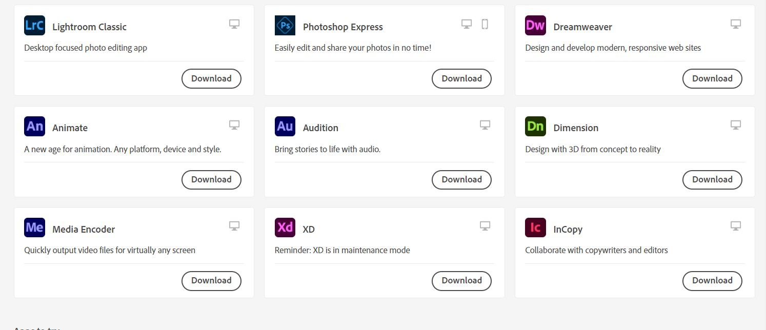 Adobe Creative Cloud: included apps