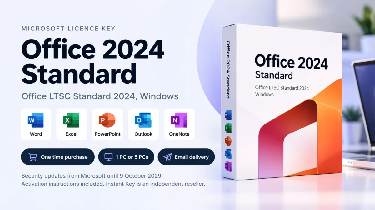 Office LTSC Standard 2024 for Windows with Word, Excel, PowerPoint, Outlook and OneNote, a one-time purchase for 1 or 5 PCs delivered by email
