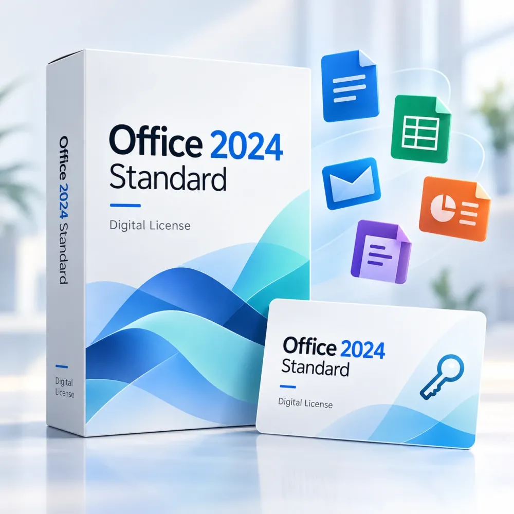 Office 2024 Standard product image Microsoft Office 2024 Standard box with a digital licence card